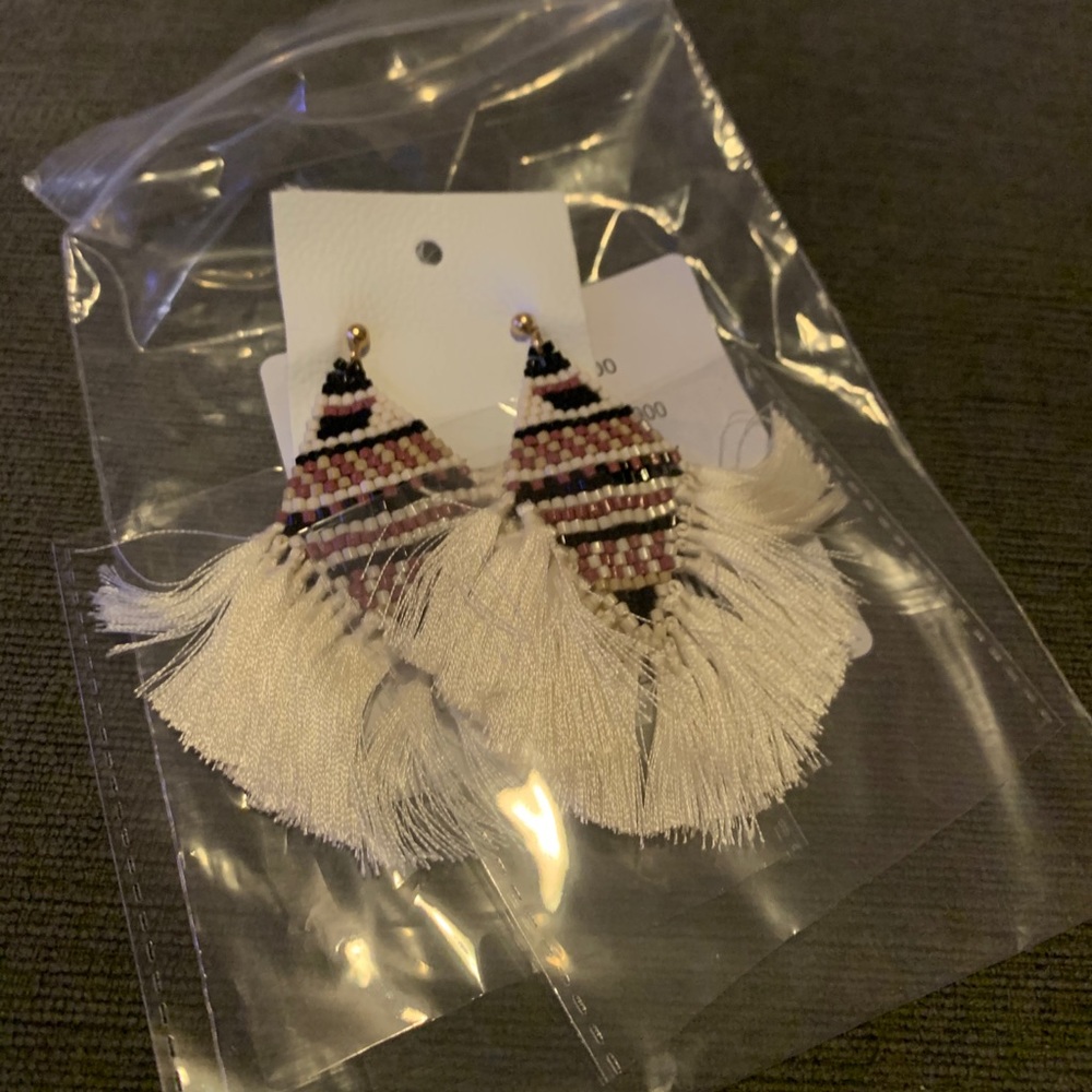 Free People Siesta Beaded Tassel Earrings white